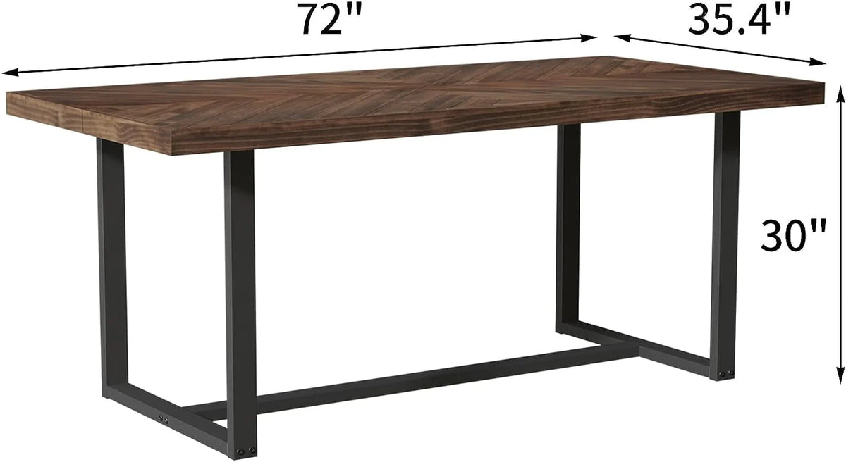 ChVans 72 inch Modern Farmhouse Solid Wood Dining Table for 6 to 8, Rectangular Kitchen and Dining Table with Metal Frame, Rustic Breakfast Table for Living, Dining Room(Brown+Pattern-72 in Dining Table)