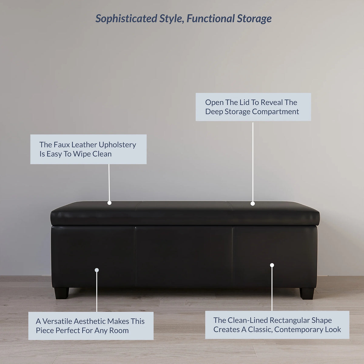 BELLEZE Storage Ottoman Bench Footstool - Amherst (Beige)