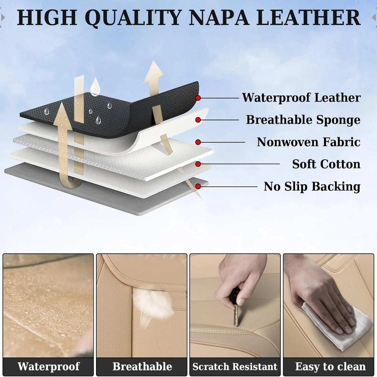 Coverado Black Front Car Seat Covers, Stylish Waterproof Premium Leather Automotive Seat Protectors, Airbag Compatible Auto Interior Accessories Universal Fit for Most Cars SUV Pick-up Trucks