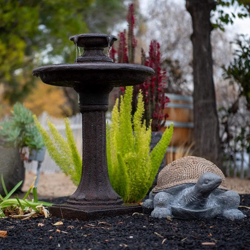 XBrand 28" Solar Water Fountain, 1-Tier, Outdoor Birdbath, Brown Resin, With Solar Panel, Solar Pump, Lawn and Garden, Garden Décor, Garden Water Feature