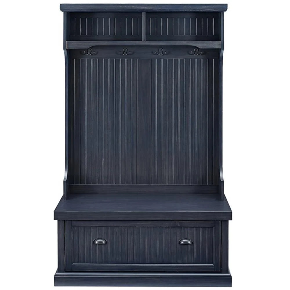 Bowery Hill 4-Hook Coastal Wood Hall Tree in Distressed Navy