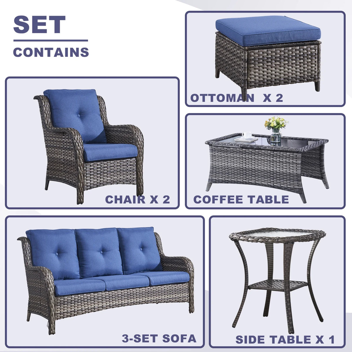 POCASSY 7 Piece Rattan Sofa Seating Group with Cushions