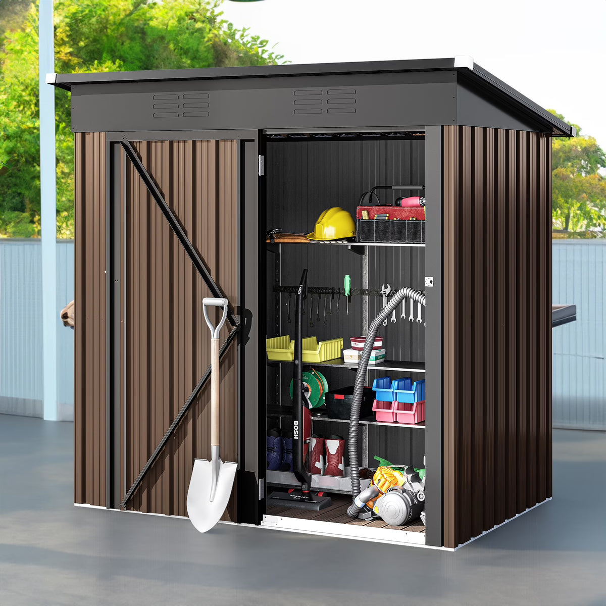 UFORIC 5x3ft Outdoor Storage Shed,Metal Garden Organizer, Lockable Door,Backyard,Garden,Dark Gray