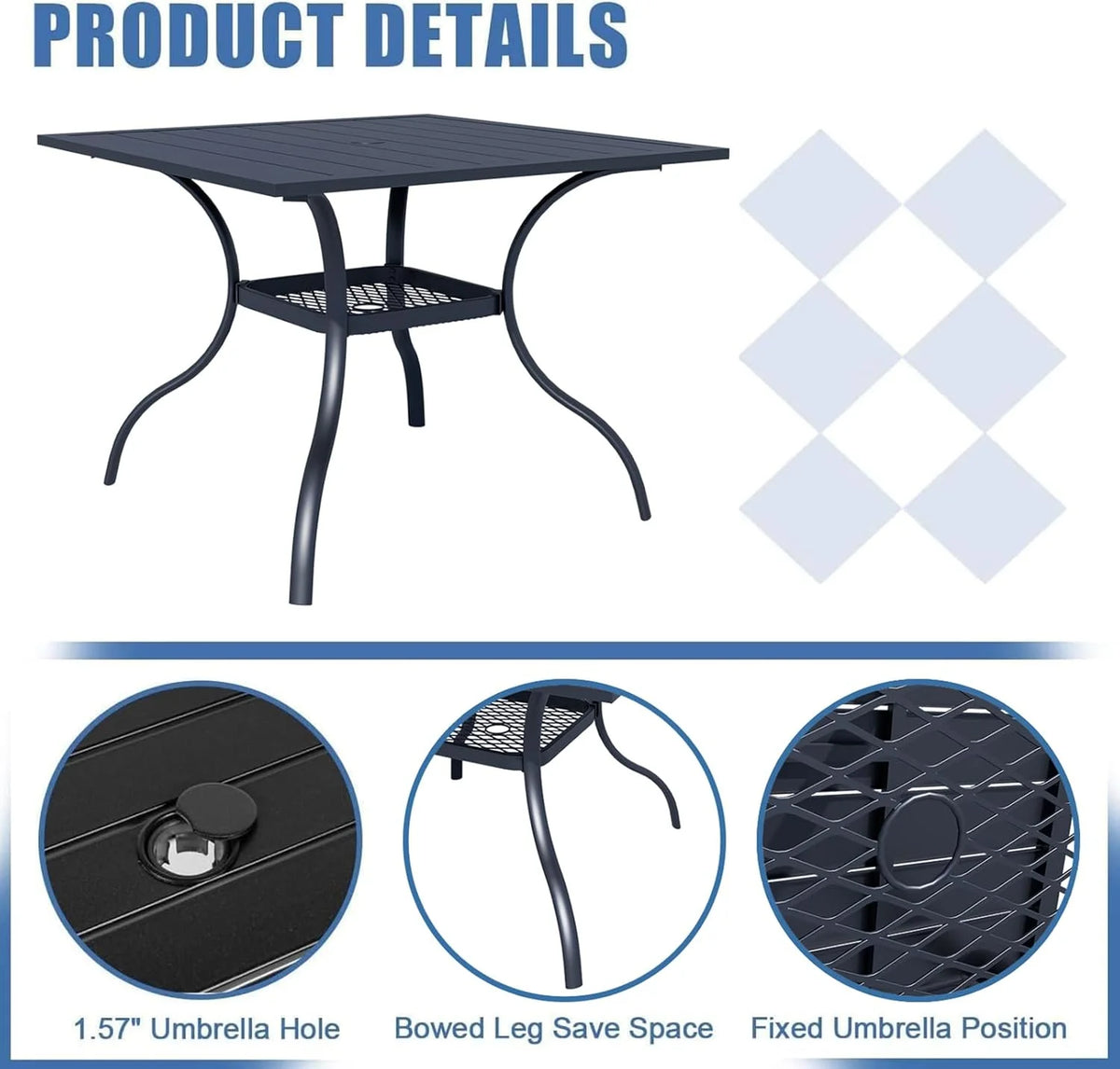 SUNCROWN 5-Piece Outdoor Wrought Iron Chairs and Table Patio Dining Furniture Set - 4 Stackable Metal Chairs, 1 Steel Slat Bistro Table and 1 Sky Blue 9Ft Patio Umbrella for Garden Backyard Deck