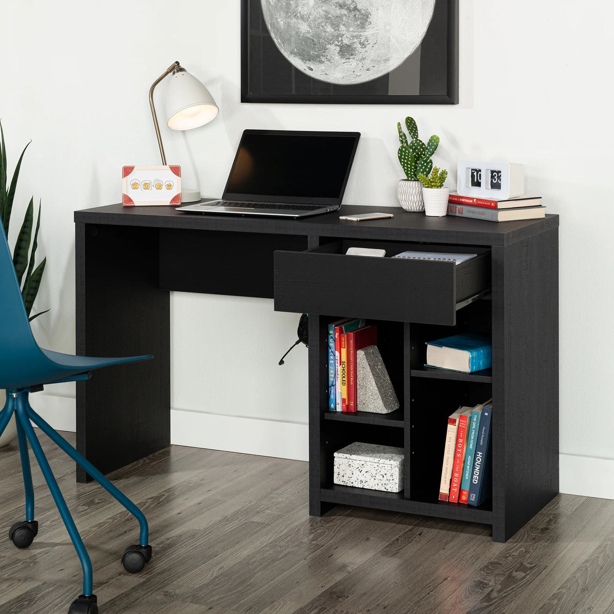 Mainstays Westley Adjustable Shelf Desk with Gaming Headphone Hook and Cable Management, Warm Walnut Finish