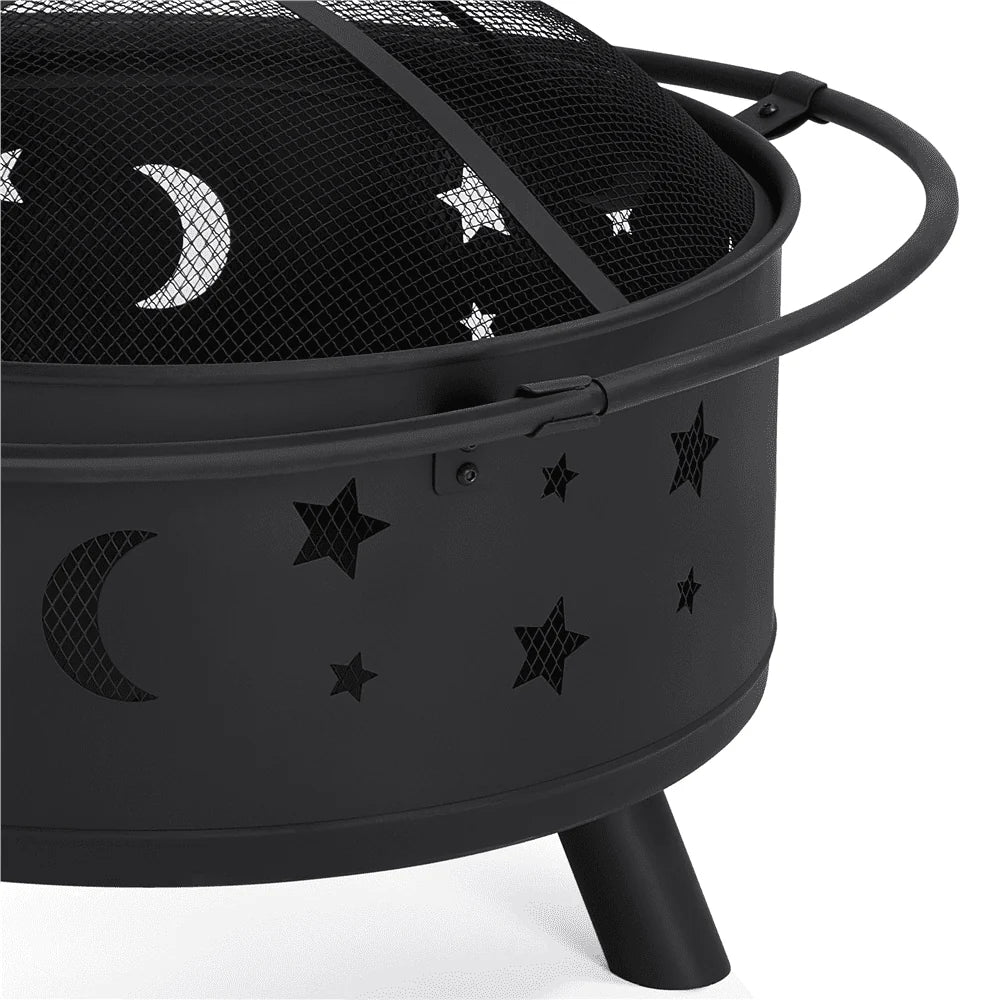 Yaheetech 30'' Outdoor Round Fire Pit, Black, Wood