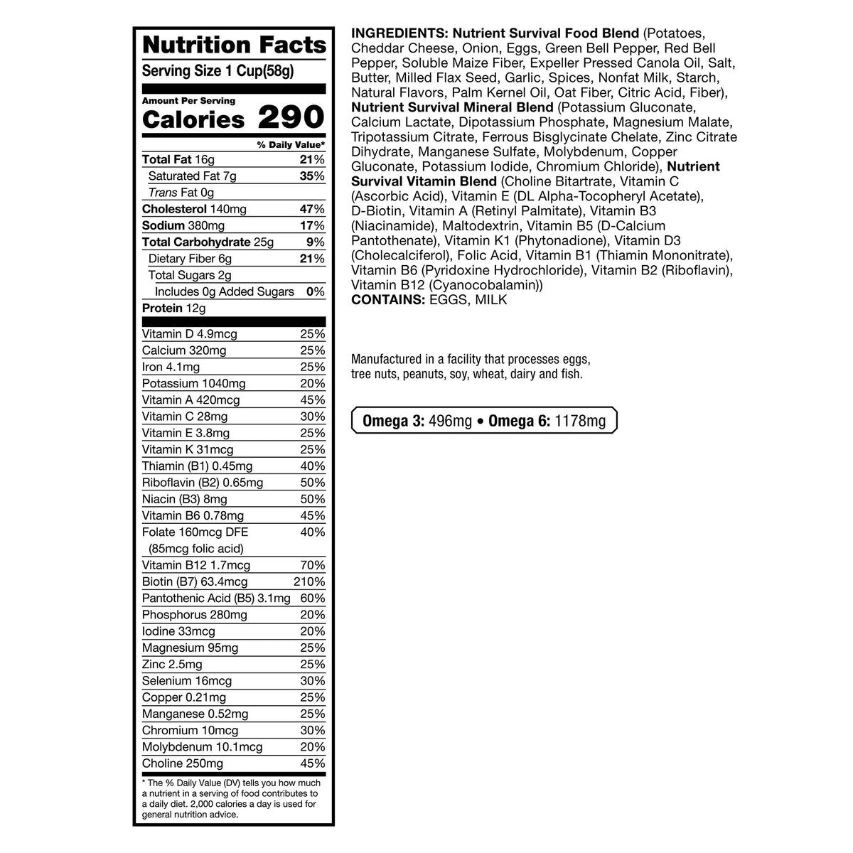 Nutrient Survival Freeze Dried Homestyle Scramble 6-pack (60 Total Servings)