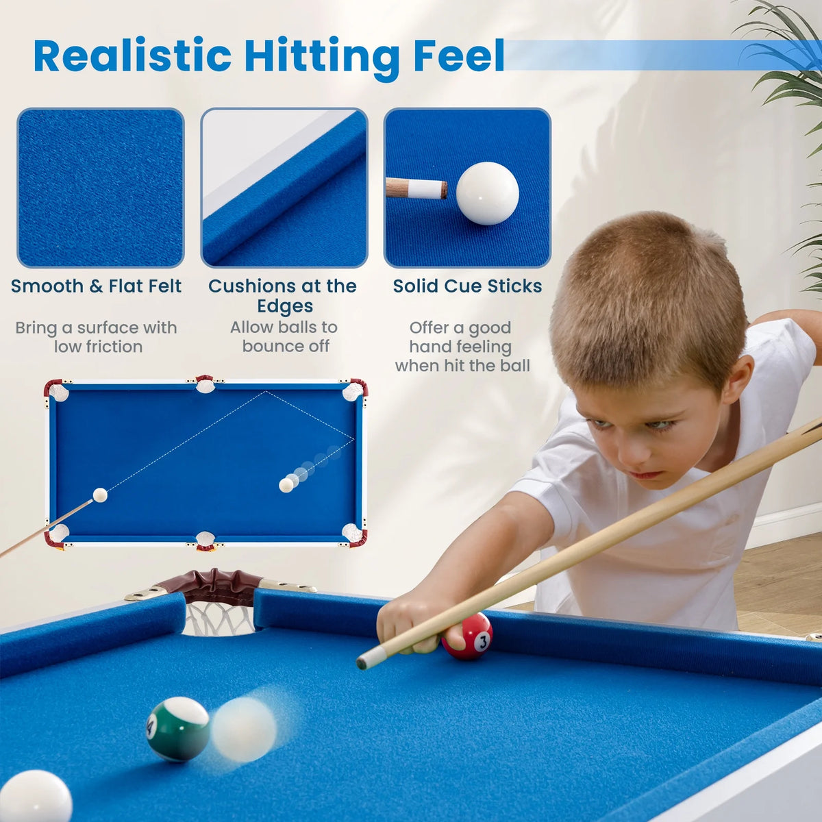Topbuy 47'' Pool Table Set for Kids Foldable Billiard Table for Home and School Green