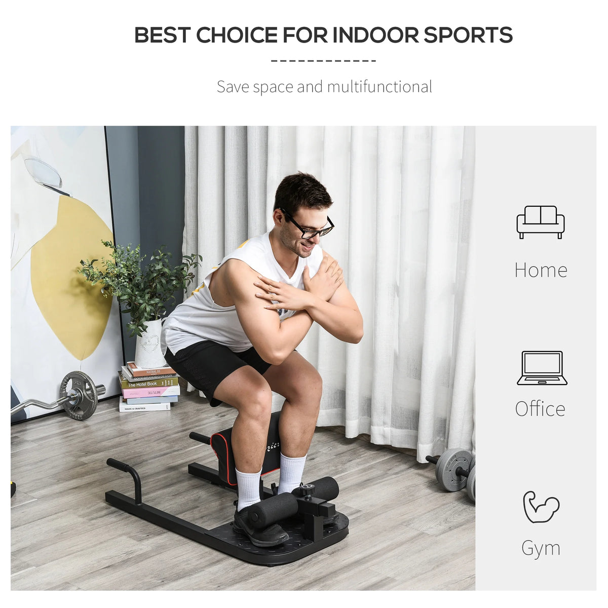 Soozier 3 in 1 Padded Leg Exerciser Push Up Sit Up Squat Machine Home Gym Fitness Equipment Yellow