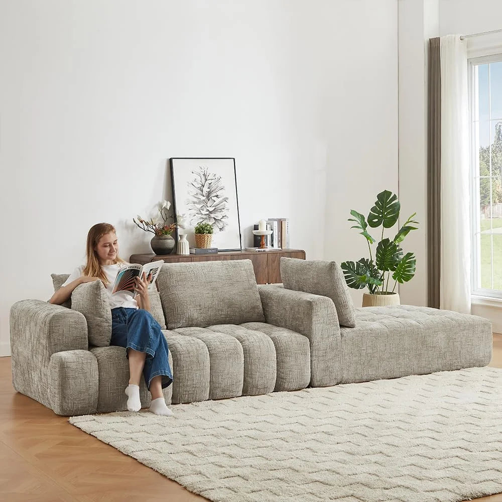 Lovableguy L-Shape Oversized Sectional Sofa,Chenille Modular Cloud Couch Sectional with Right Chaise Lounge,No Assembly,Upholstered Floor Sofa for Living Room Bedroom,khaki