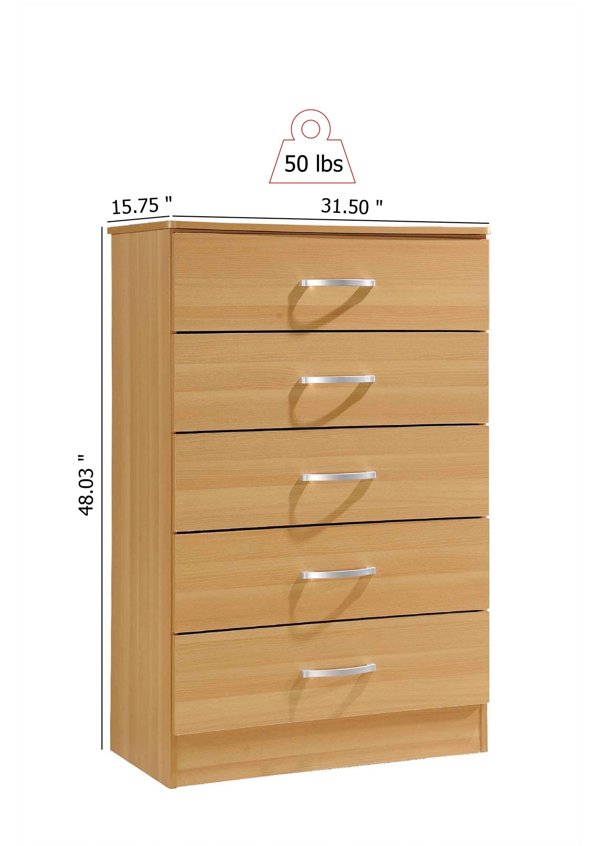Hodedah 5 - Drawer Chest, Brown, Wood
