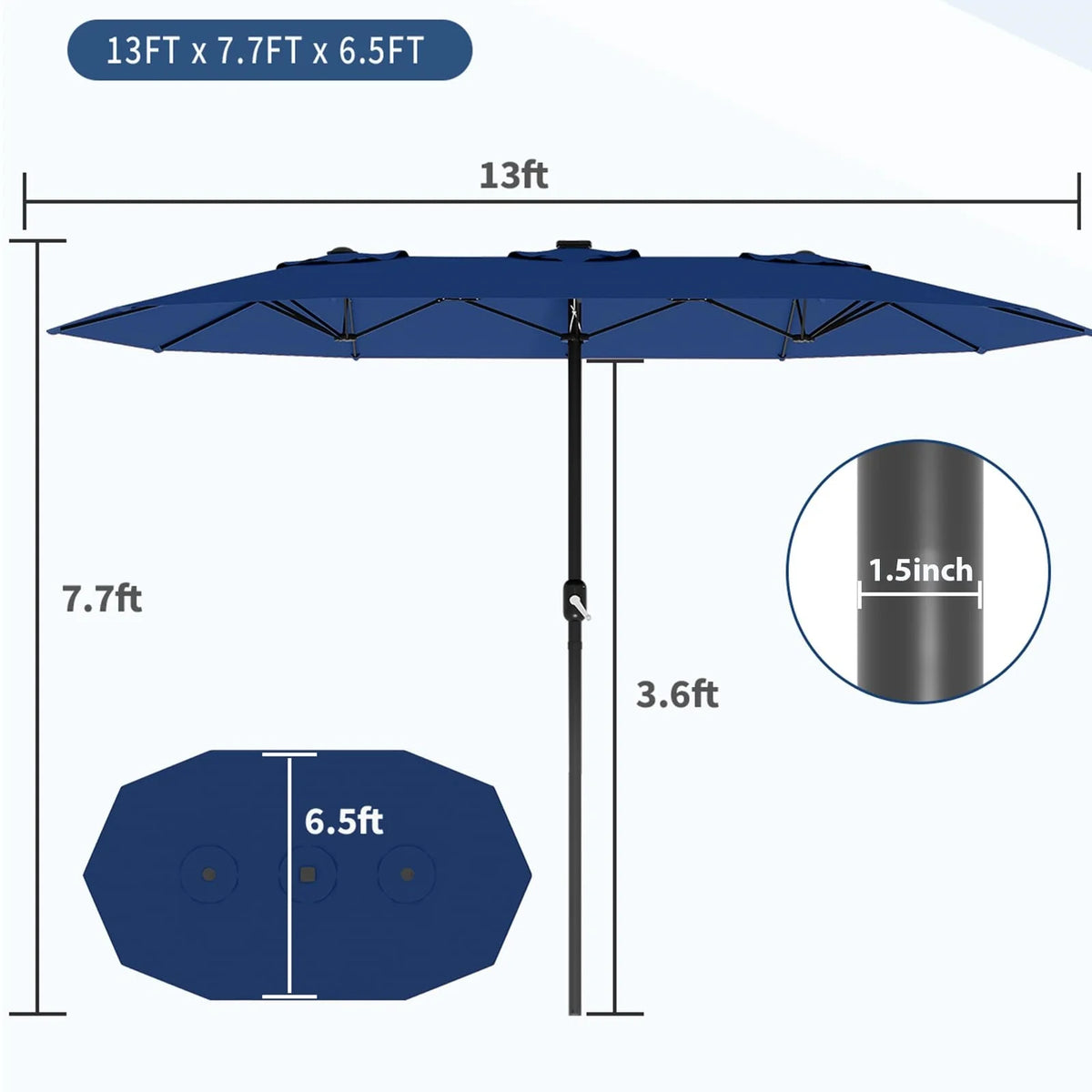WildBreak Triple Size Large Patio Umbrella, with Crank Handle, Double-Sided, 13' x 6.5', Beige