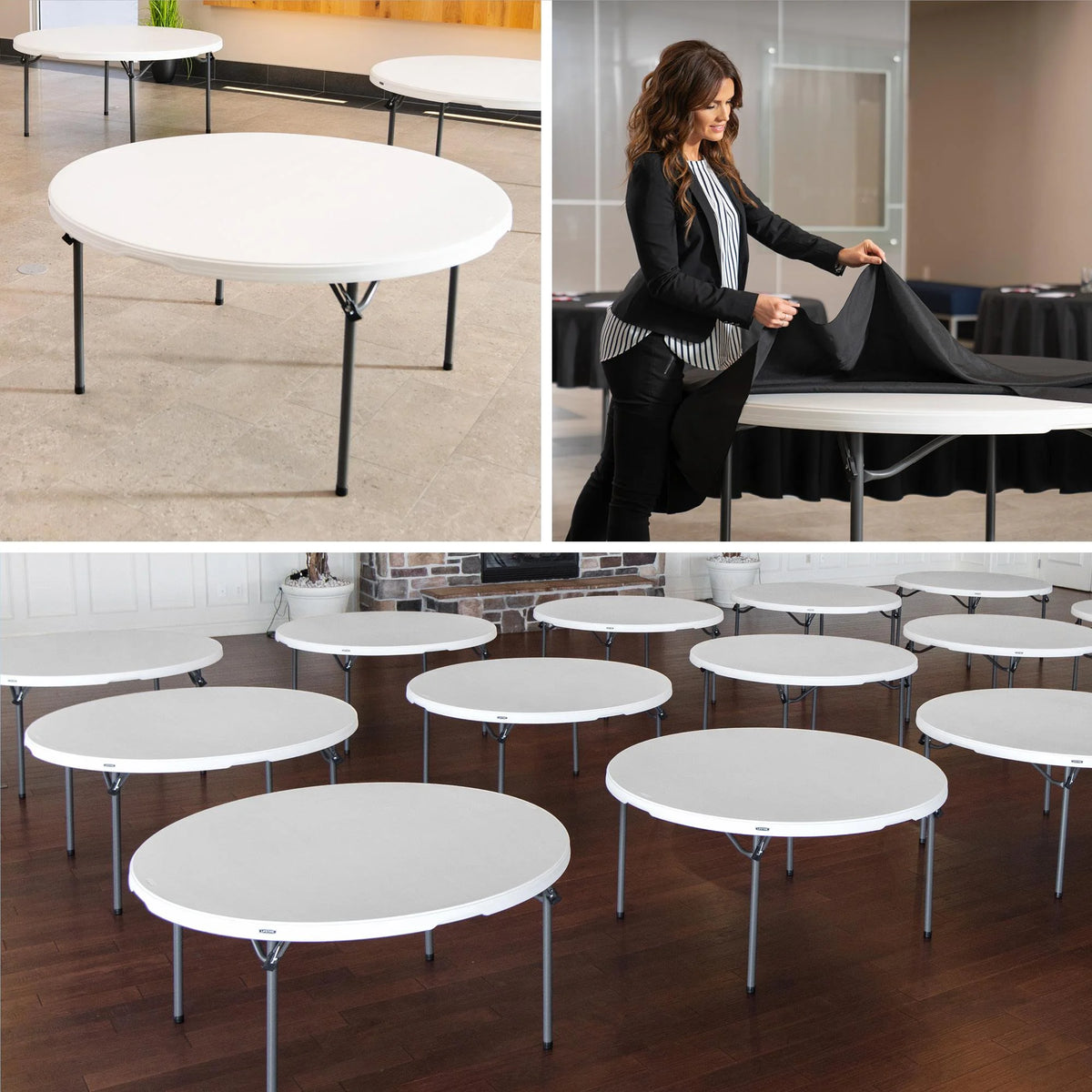 Lifetime (15) 60 in. White Round Tables and Cart Combo - 80441