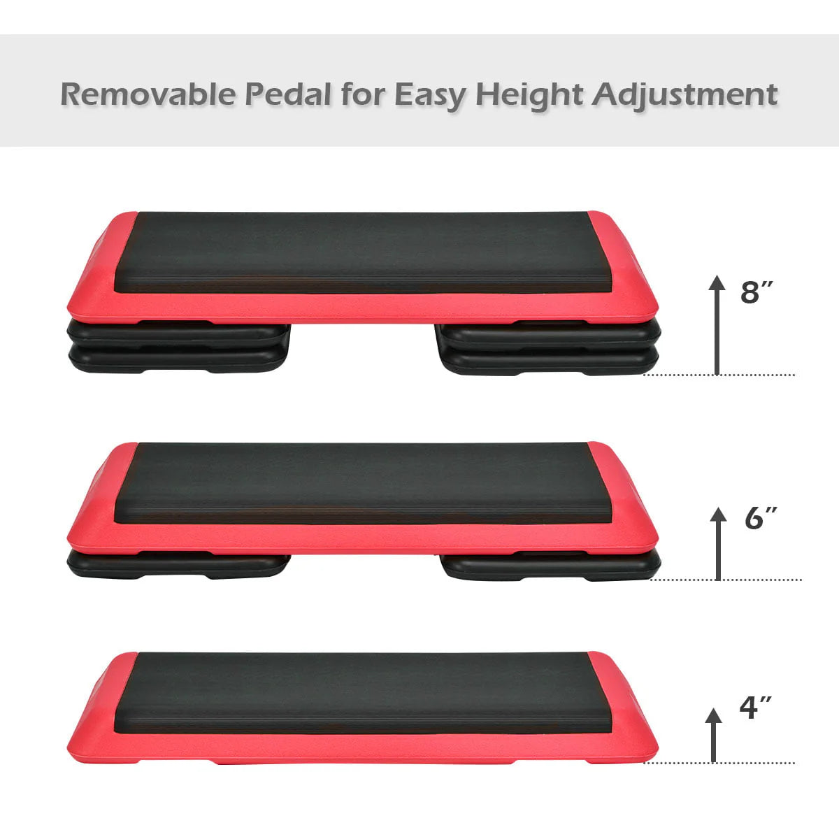 Costway Fitness Aerobic Step 43'' Cardio Adjust 4'' - 6'' - 8'' Exercise Stepper w/Risers Red