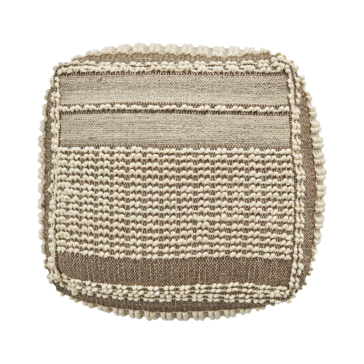 Noble House Lorelei Boho Wool and Cotton Large Ottoman Pouf, Gray and White