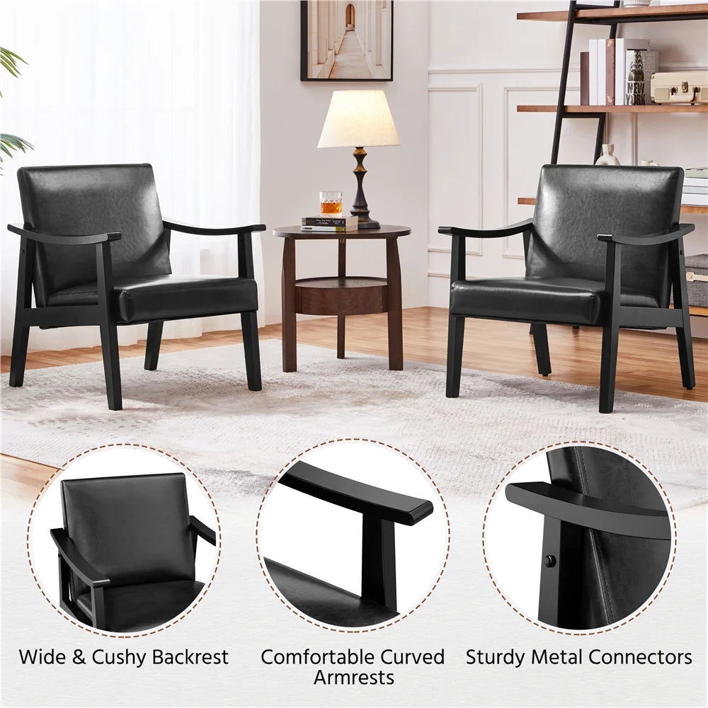 Yaheetech Mid-Century Upholstered Faux Leather Armchair with Solid Wood Legs,Brown