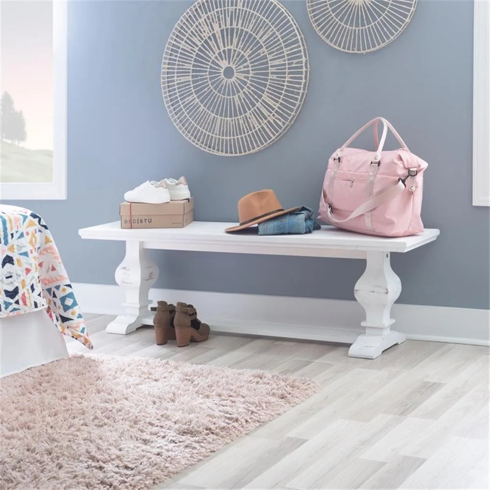 Linon Larson Solid Pine Wood Double Pedestal Bench in Rustic Honey Brown