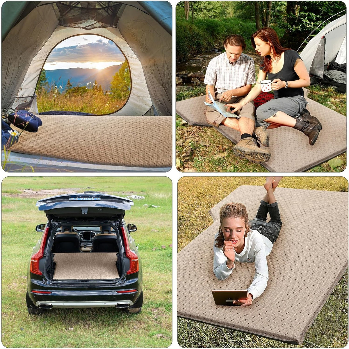 Self Inflating Camping Bed with Pillow �C Thick Memory Foam Car Pad, 9.0 R-Value for Hiking & Backpacking