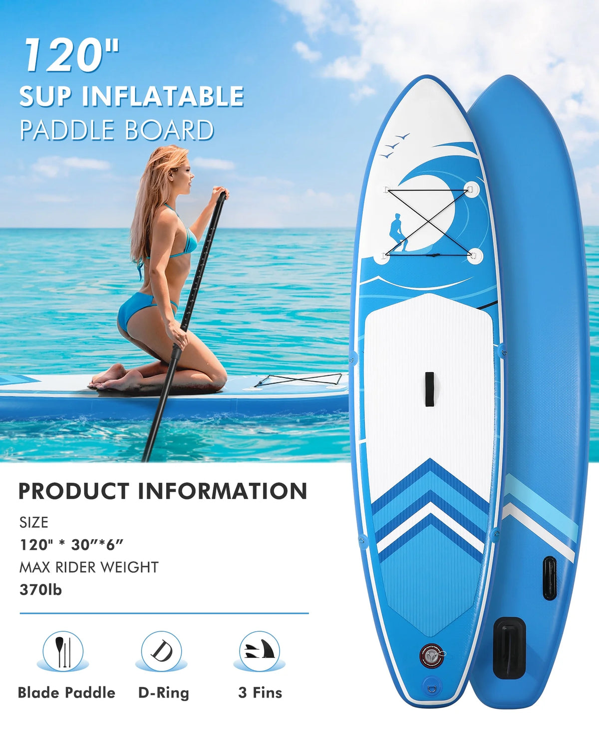 Naipo Inflatable Paddle Board 10FT Stand up Paddle Board 10' SUP 6 in.Thick Board Carry Bag & Fast Pumping Green
