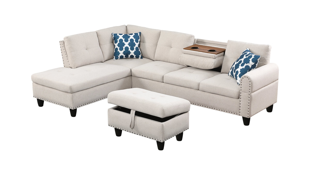 Sectional Sofas Faux Leather L - Shaped Sectional Set with Cup Holders 2pc,Large Sectional Couches