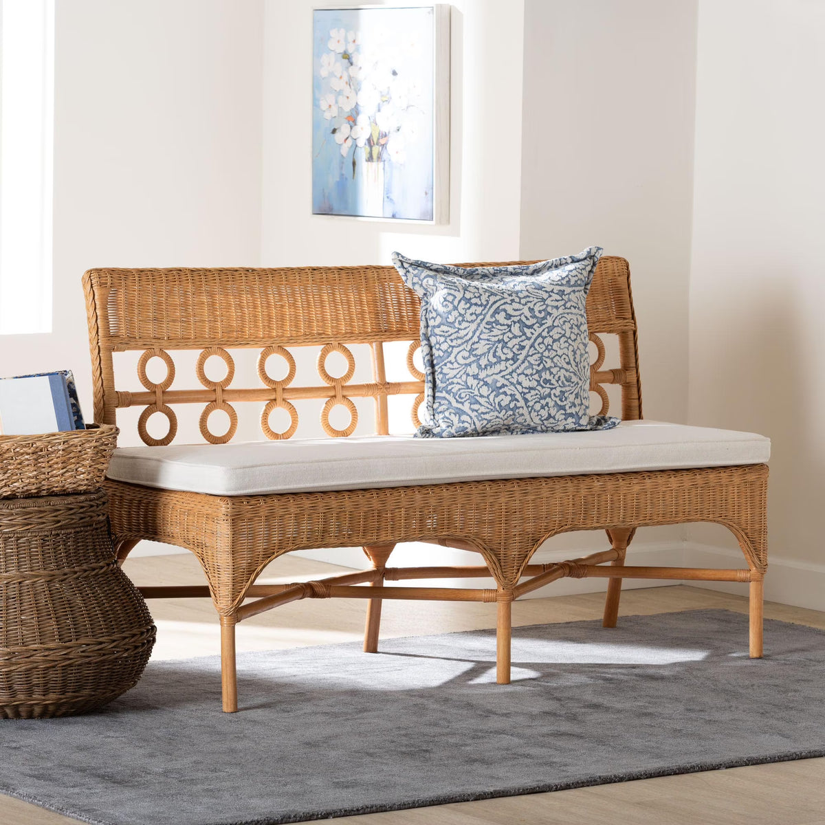 bali & pari Oxford Boho Dining Bench, Light Honey