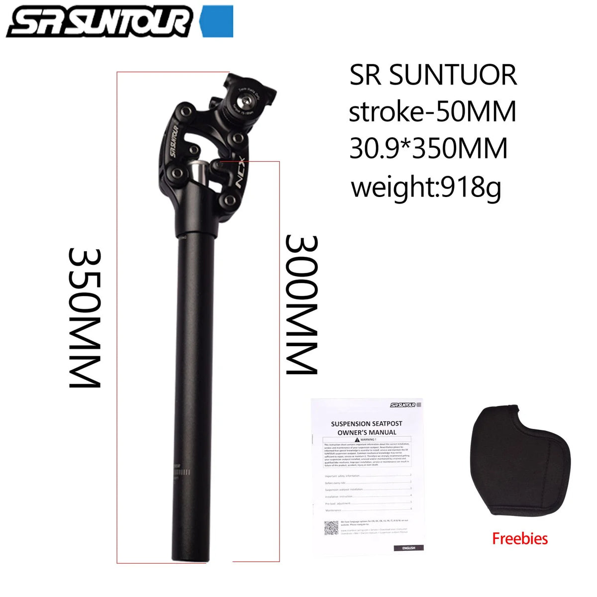 SR Suntour NCX Bicycle Suspension Seat Post with Standard Spring，Specification 27.2*350mm
