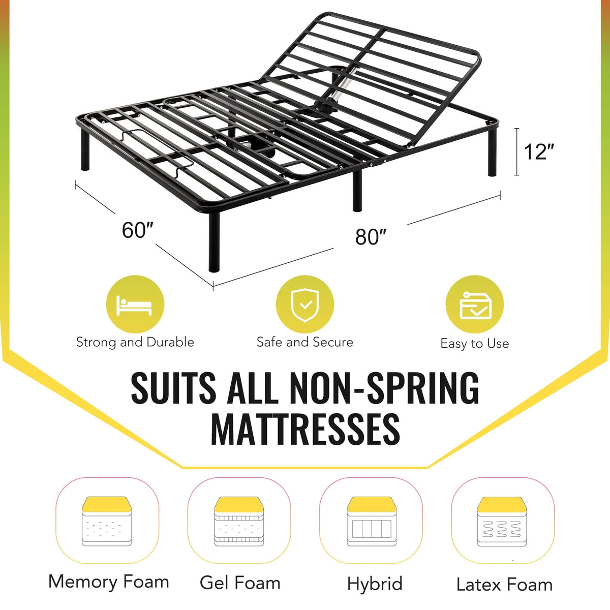 Electric Queen Size Platform Bed Frame Adjustable for Foam Mattress & More