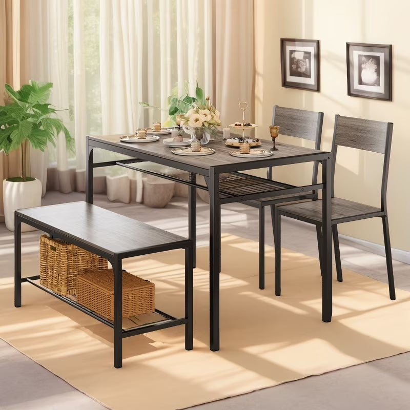 Lofka Dining Table Set for 4, Kitchen Table and Chairs Set with Bench for Small Space,  Breakfast Nook, Black