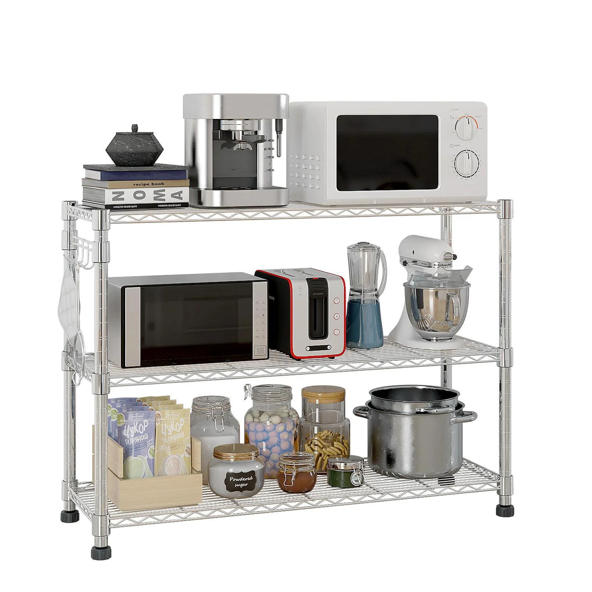 Ktaxon 6 Tier Wire Shelving with Wheels, 46"D x 18"W x 82"H Multifunctional Storage Rack Metal Garage Shelves Organizer, Capacity for 900lbs, Silver