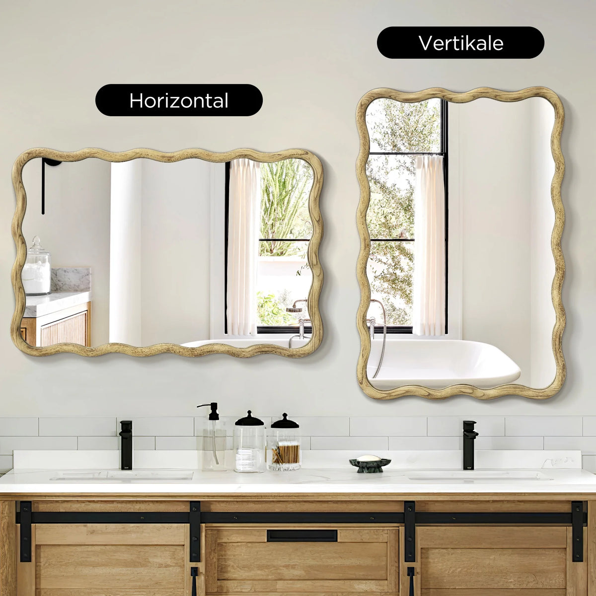 TEWLOSS Wavy Mirrors Wall Mirror, 30"x20" Bathroom Mirror Wood Framed, White