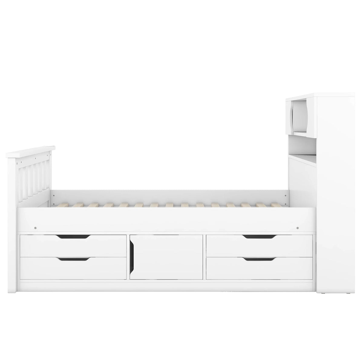Euroco Wood Twin Size Platform Bed with Storage Headboard, Captain Bed with 4 Drawers, Bookcase and Cabinets, Gray