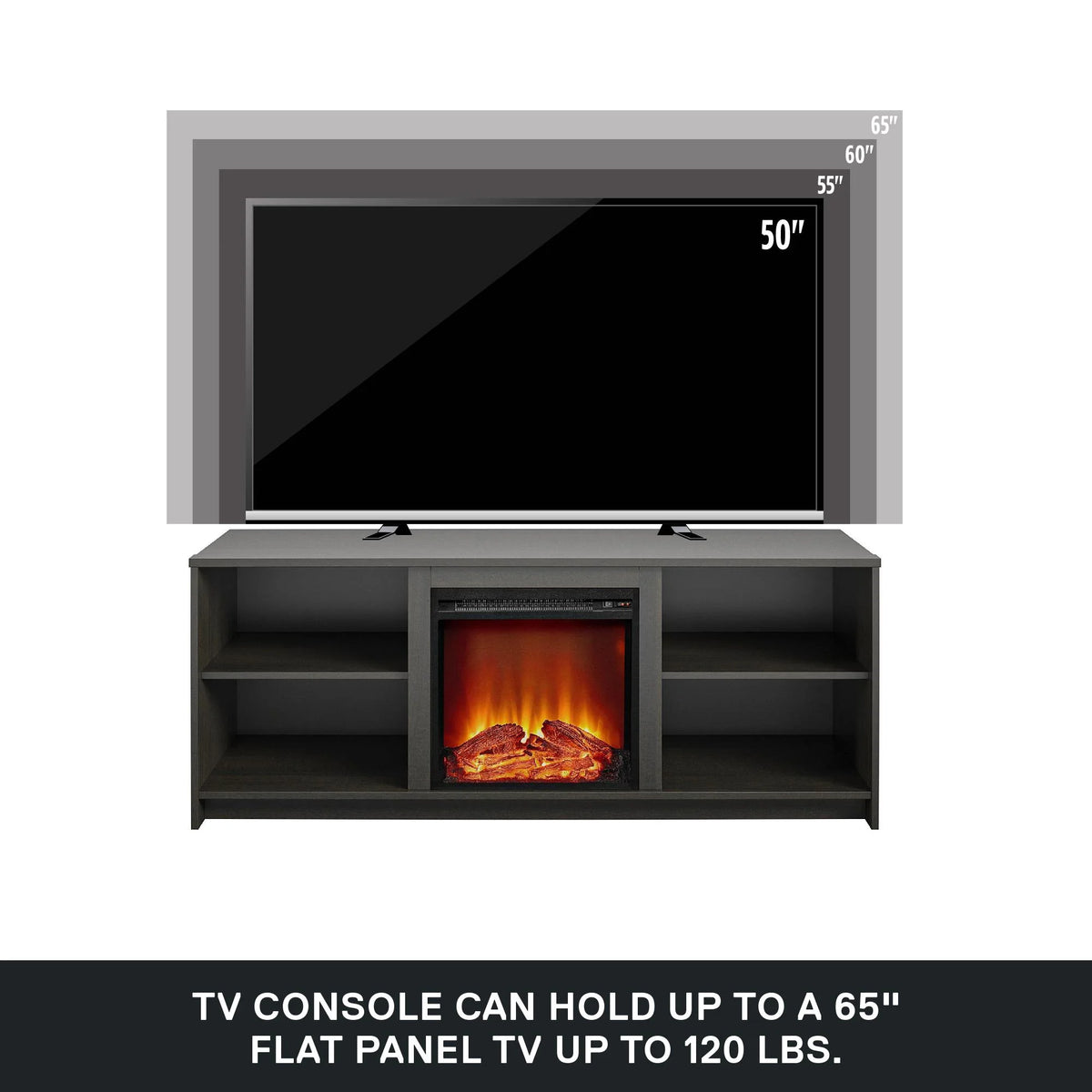 Mainstays Fireplace TV Stand for TVs up to 65", Black Oak