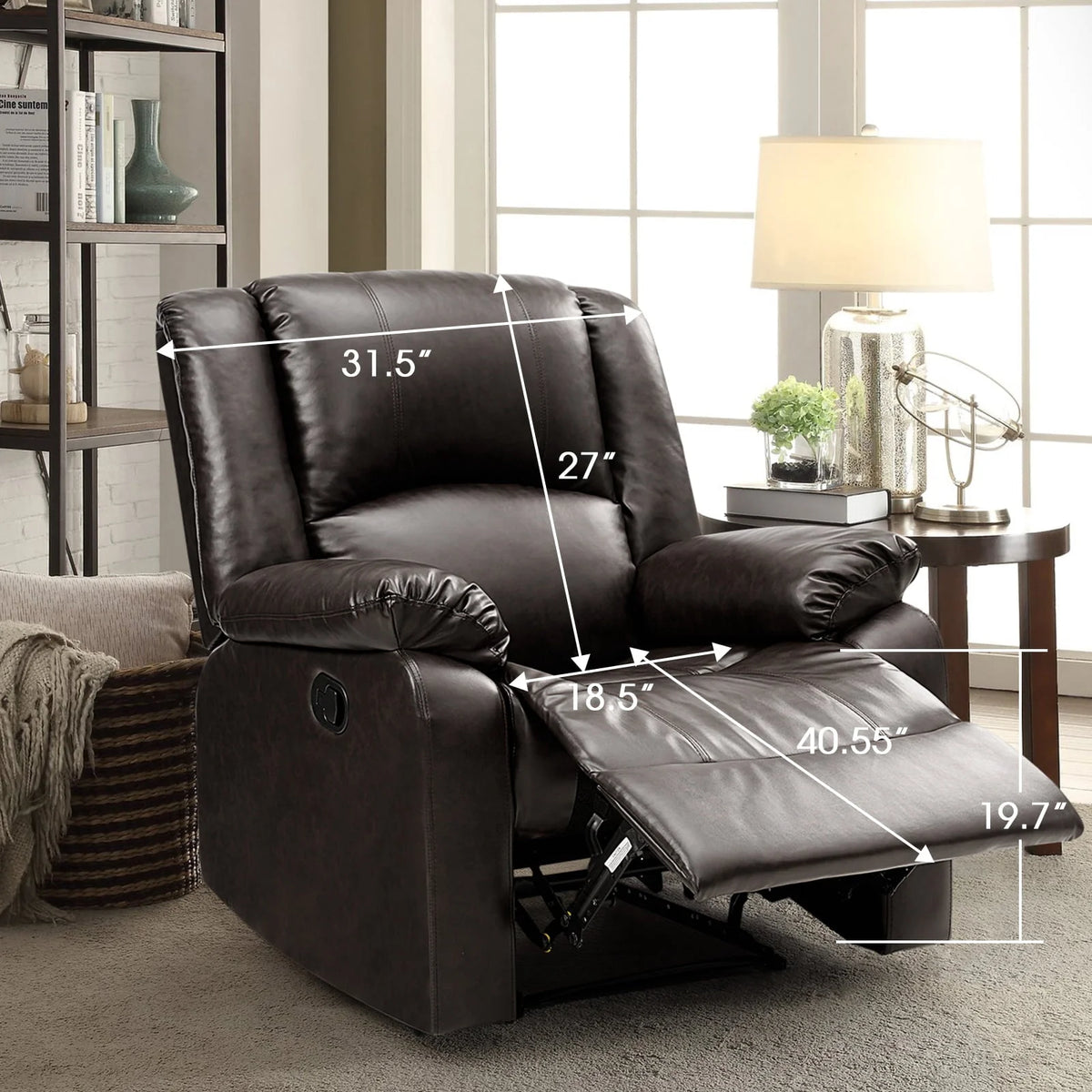 Fairyland PU Leather Ergonomic Recliner, Adjustable Seat Back and Footrest, Quick Installation, Brown