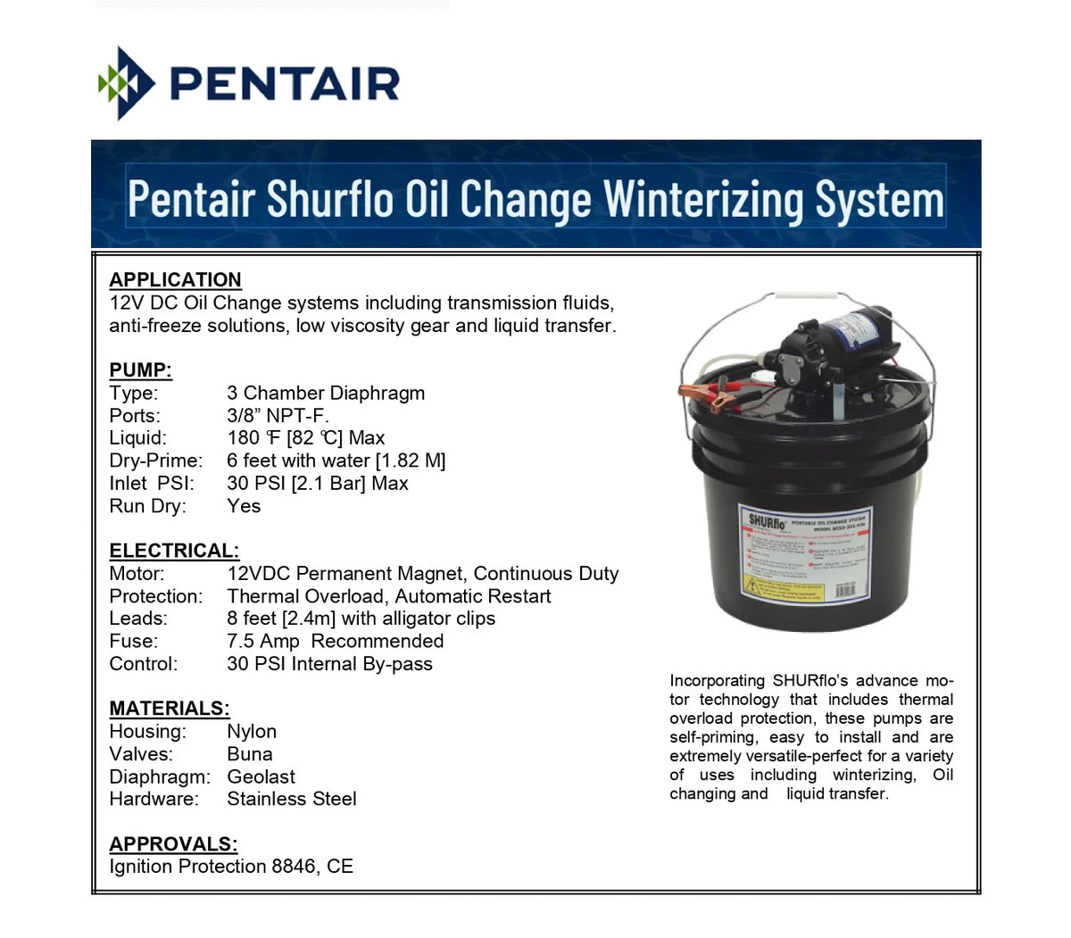 Shurflo 8050-305-426 Portable Oil Change/Winterizing/Liquid Transfer System, 3.5 Gallon, Self-Priming