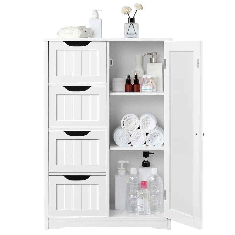 Alden Design Wooden Bathroom Storage Cabinet with 4 Drawers & Cupboard, Espresso