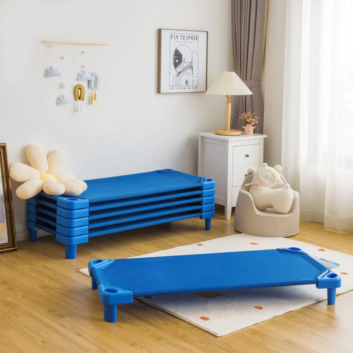 Costway Pack of 6 Kids Stackable Naptime Cot 52'' L x 23'' W Daycare Rest Mat