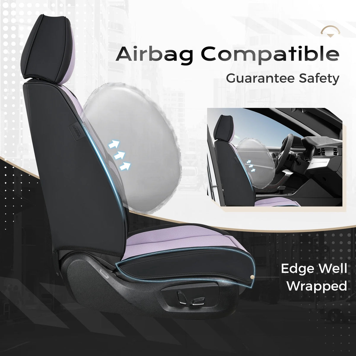 Coverado Black Front Car Seat Covers, Stylish Waterproof Premium Leather Automotive Seat Protectors, Airbag Compatible Auto Interior Accessories Universal Fit for Most Cars SUV Pick-up Trucks