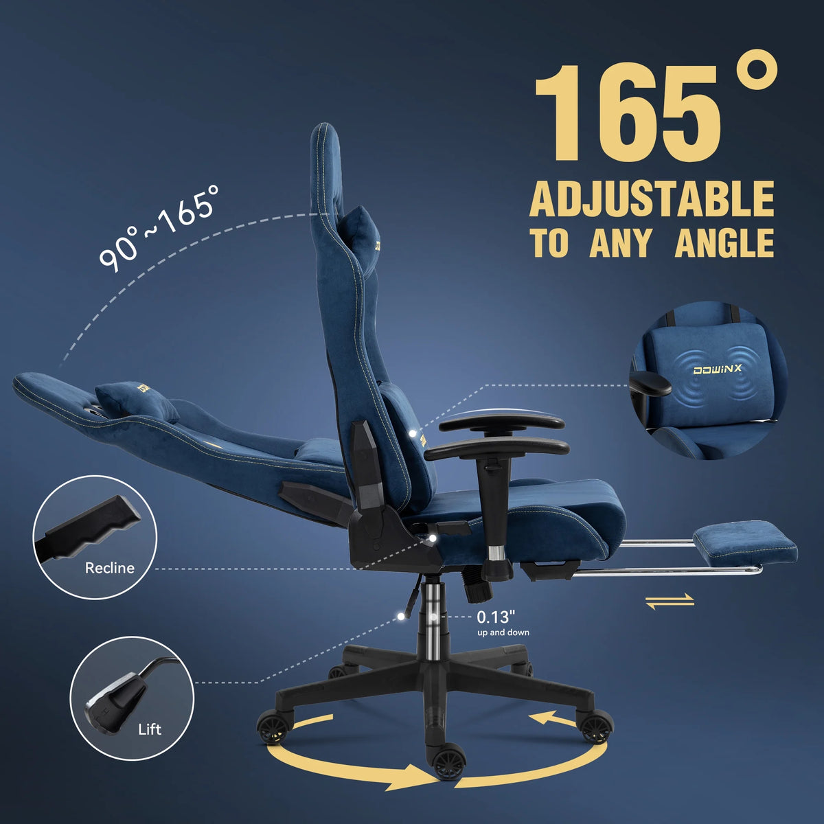 Dowinx Computer Gaming Chair with Pocket Spring Cushion and 4D Armrests for Office,Breathable Fabric High Back Ergonomic Task Chair with Footrest , Massage Lumbar Support Black