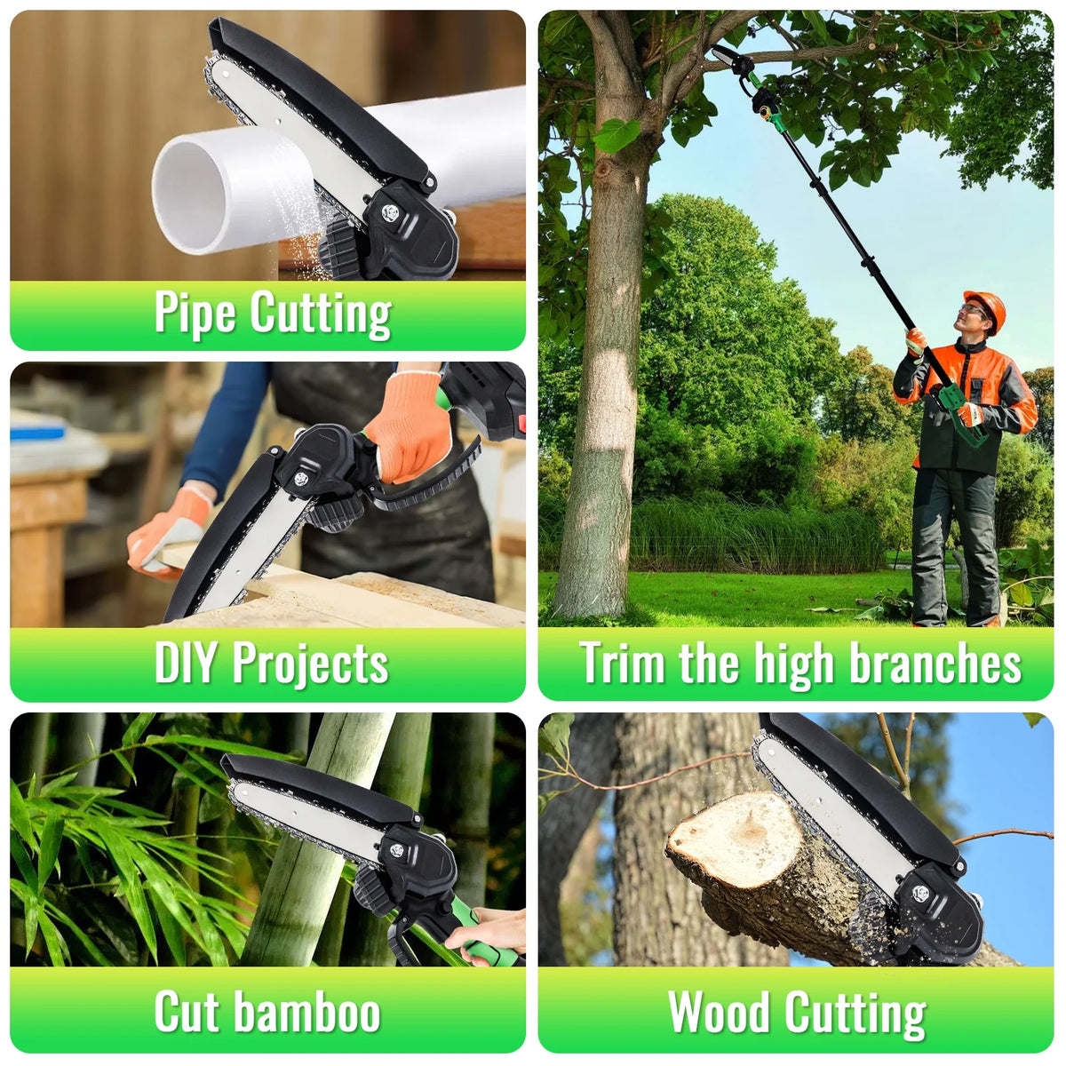 2-in-1 Brushless Cordless Pole Saw,6in + 8in Mini Chainsaw & Pole Saw with 2pcs 2.0A Batteries, 13.6ft Max Reach Brach Tree Saw Telescoping Extension Rod for Wood Tree Trimming Wood Cutting��Red