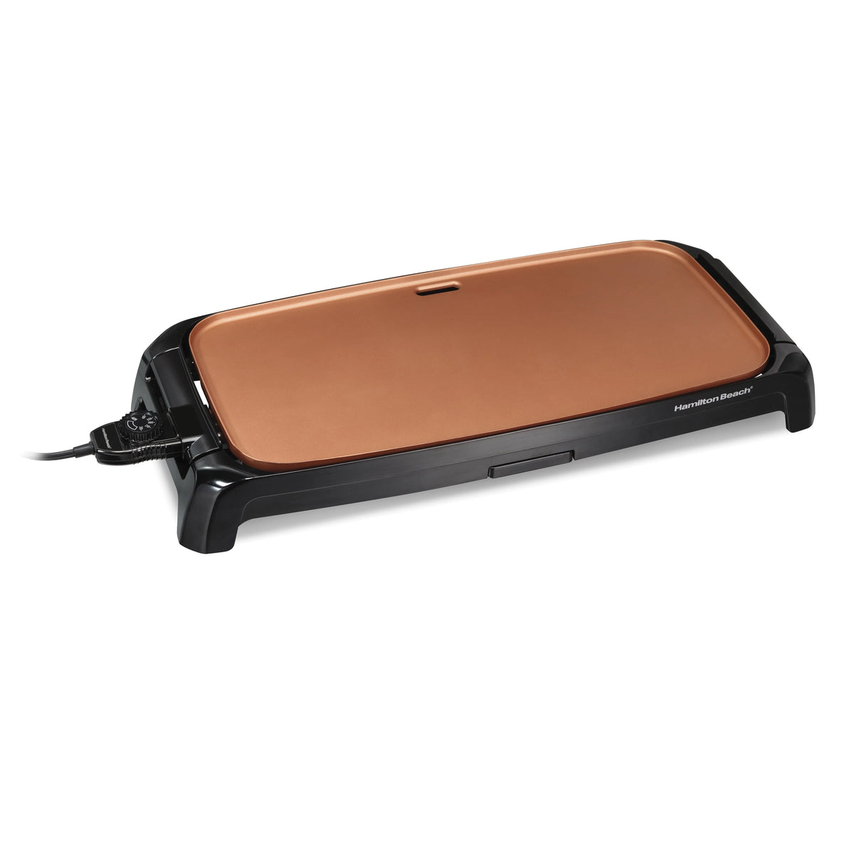 Hamilton Beach Durathon Ceramic Griddle, Reversible, Copper-Tinted Durathon Nonstick Surface, 200 sq in, Black, 38519