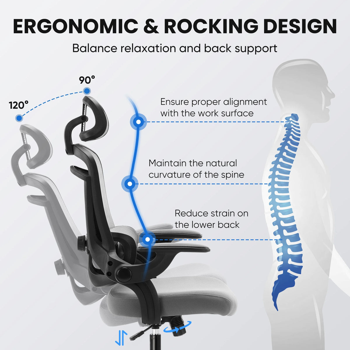CONCETTA Ergonomic High Back Office Chair with Adjustable Lumbar Support, Headrest for Adults, Black