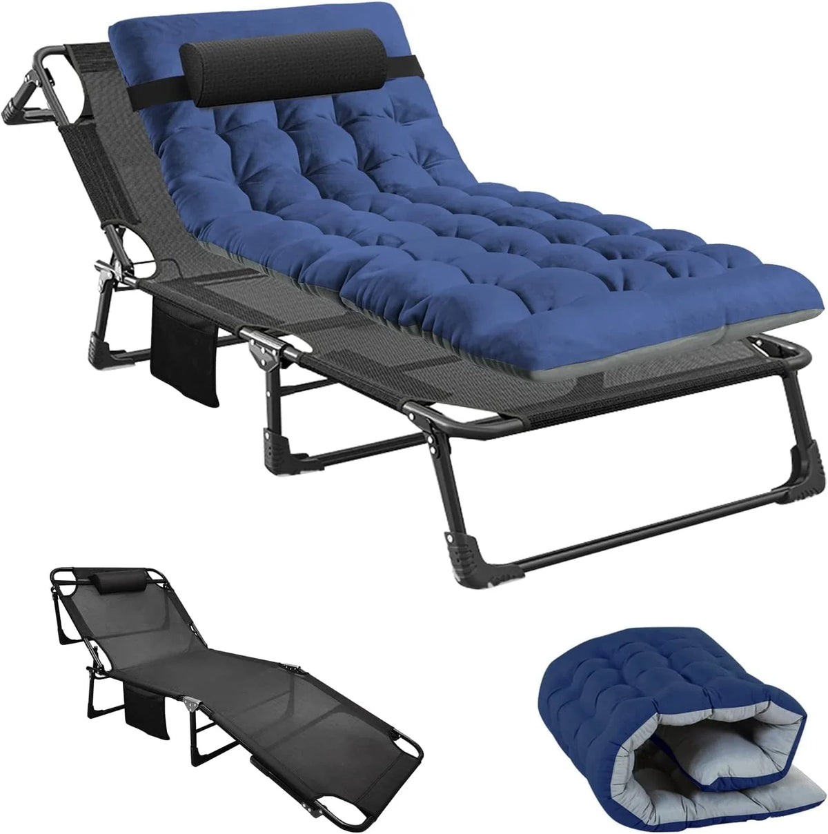 ABORON Folding Camping Cot with 2-Sided Pad & Pillow for Adults & Kids, Adjustable 5-Position Folding Lounge Chair, Folding Cot, Sleeping Cots Bed
