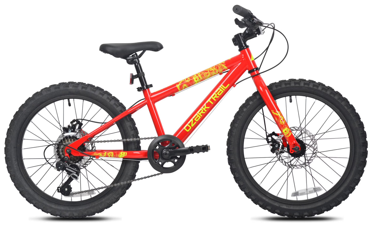 20" Ozark Trail Vibe Mountain Bike, 7 Speed, Fits Rider 3'11"-4'4", Red, Child/Tween/Teen, Unisex