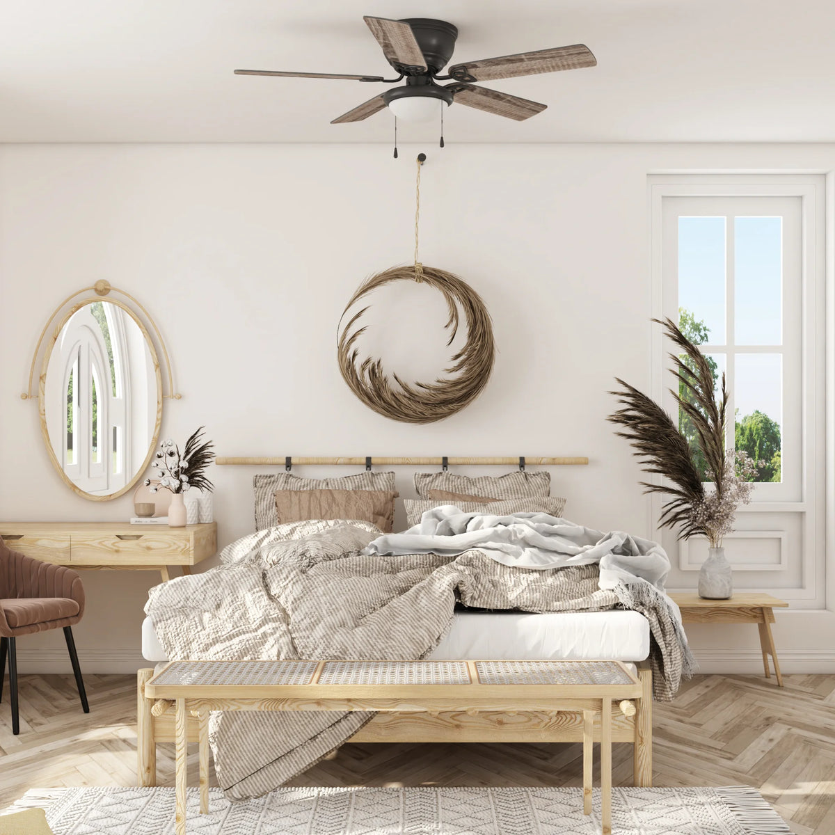 Mainstays 52" Black Traditional Indoor Ceiling Fan with Light, Pull Chain Control & Reverse Airflow