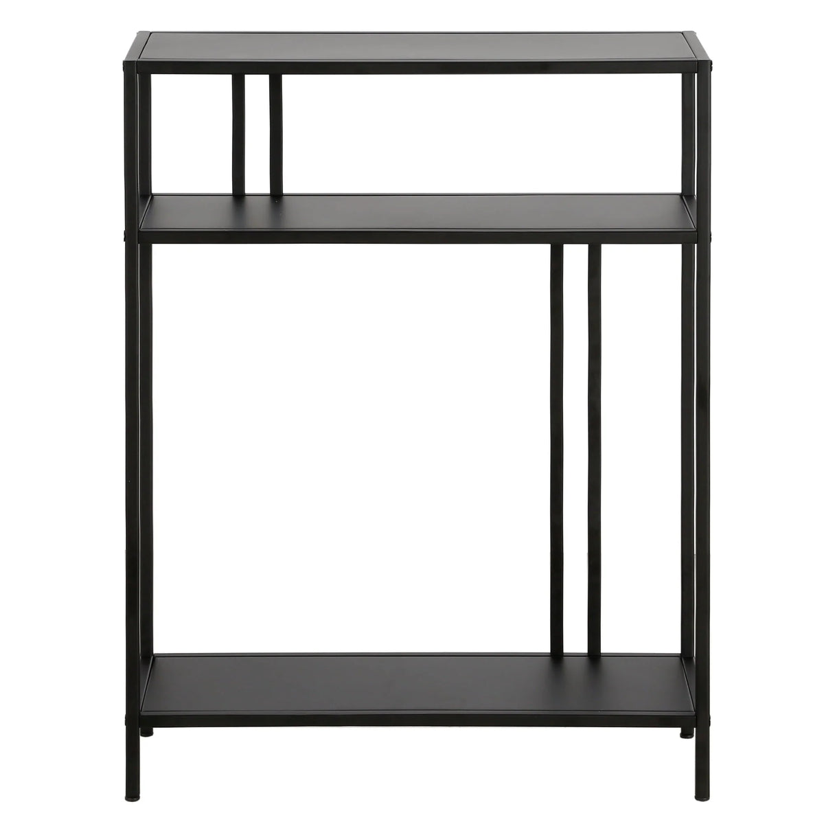 Evelyn&Zoe Industrial 22 in. Blackened Bronze Console Table with Metal Shelves