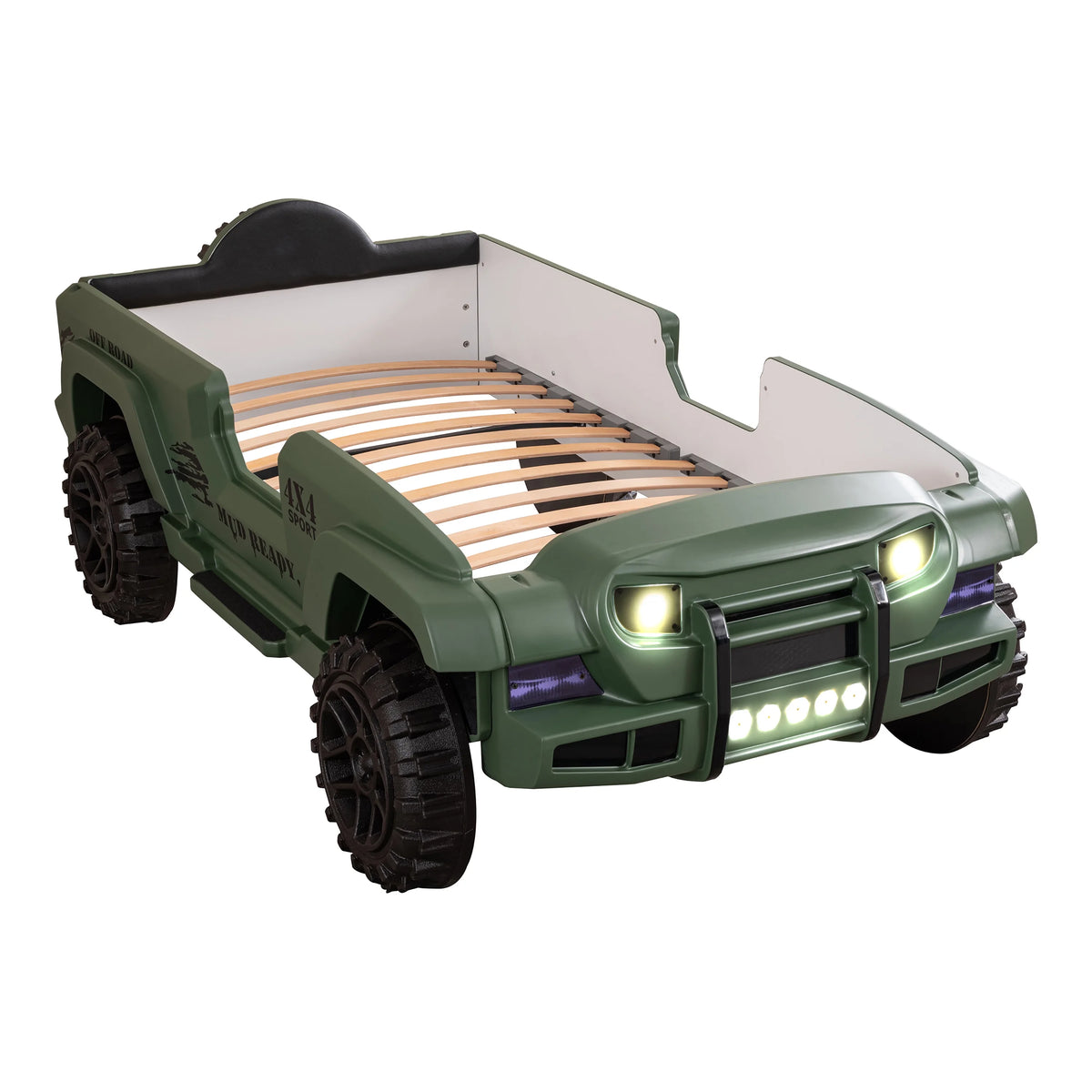 Furniture of America Terra Kids Plastic Twin SUV Bed with LED and Sound, Black