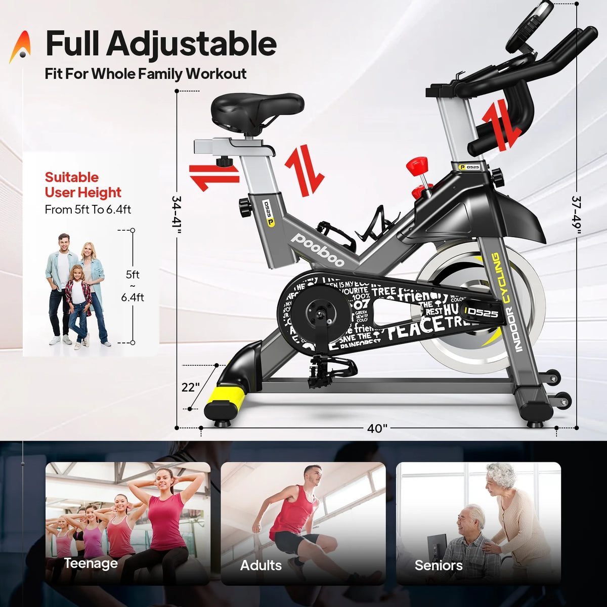 Pooboo Stationary Exercise Bike Indoor Cycling Bike Cycle Bicycle Adjustable Resistance for Home Office Cardio Workout Machine Max Weight 350 lbs