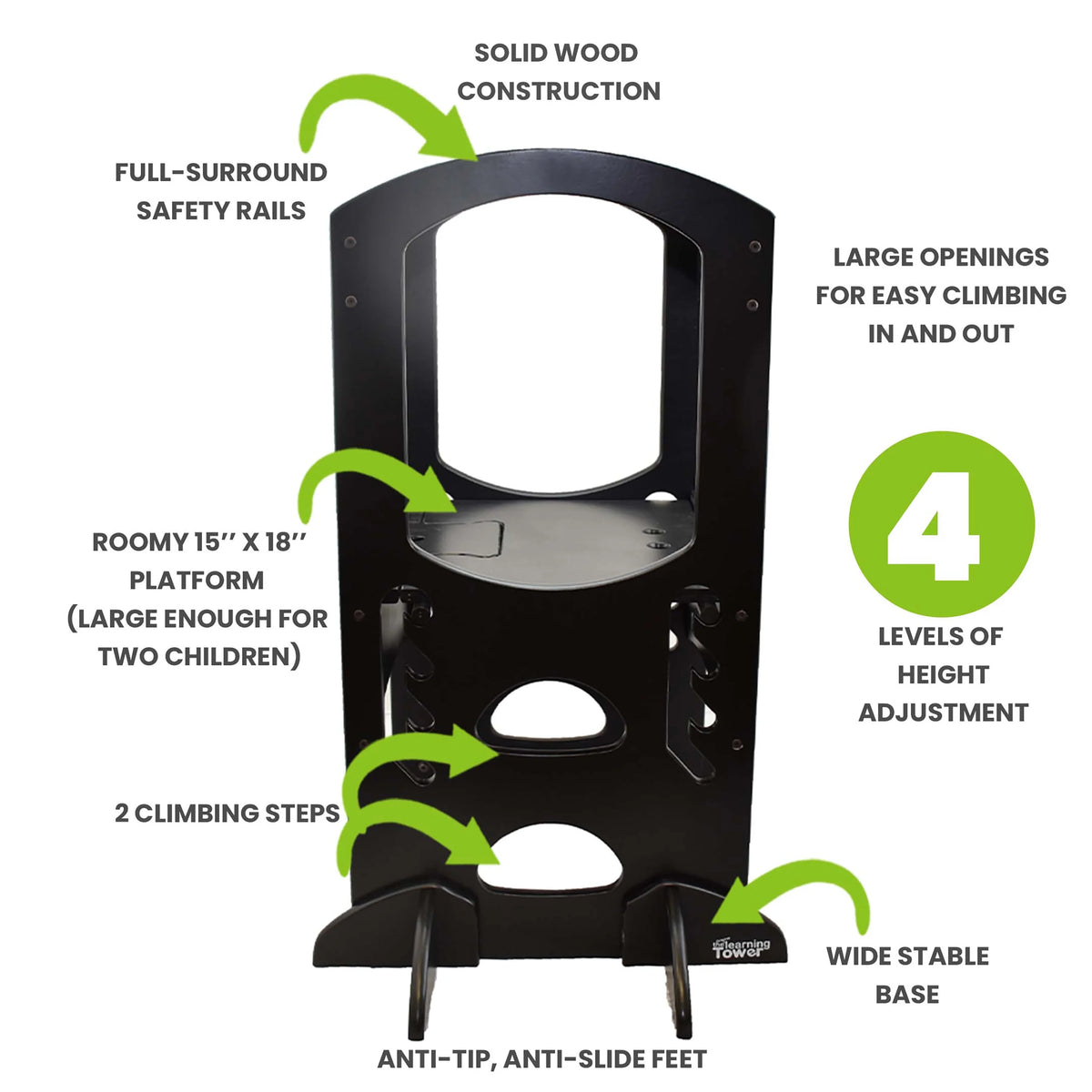 Little Partners Learning Tower Adjustable Height Kitchen Step Stool, Toddler Tower, Encourages Learning, Independence, and Engagement, Safety Climbing Tower for Kitchen Counter - Soft White