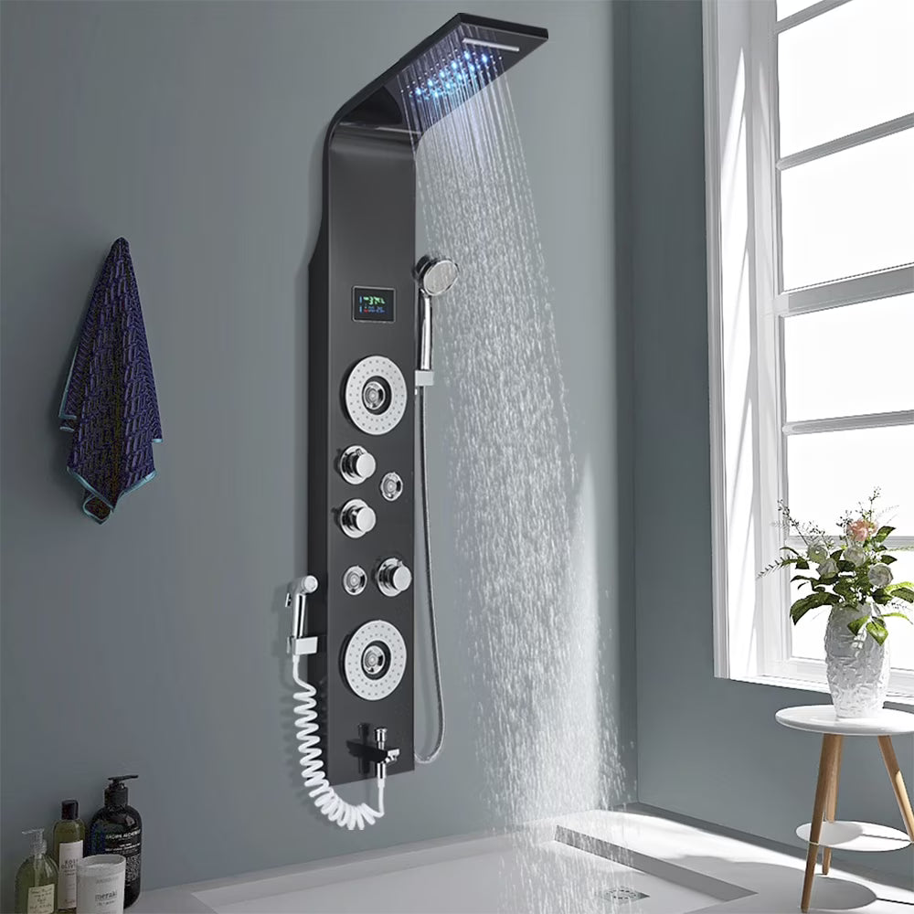 Shower Panel Tower System LED Rain&Waterfall Massage Jet Sprayer Stainless Steel