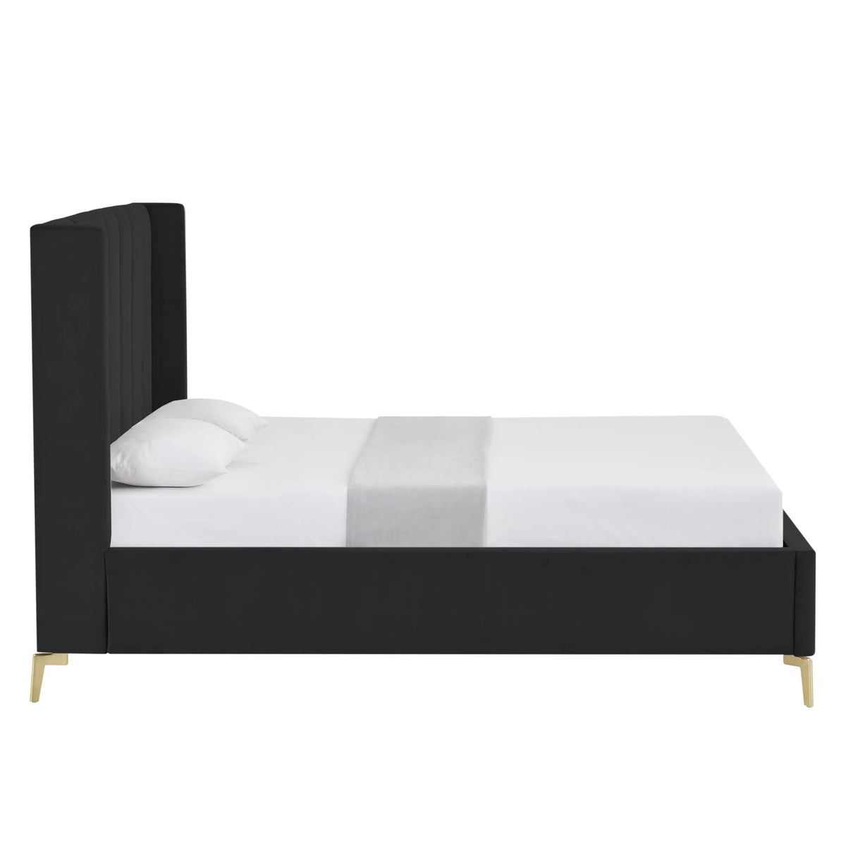 Montrell Upholstered Velvet Full Size Wingback Platform Bed, Black